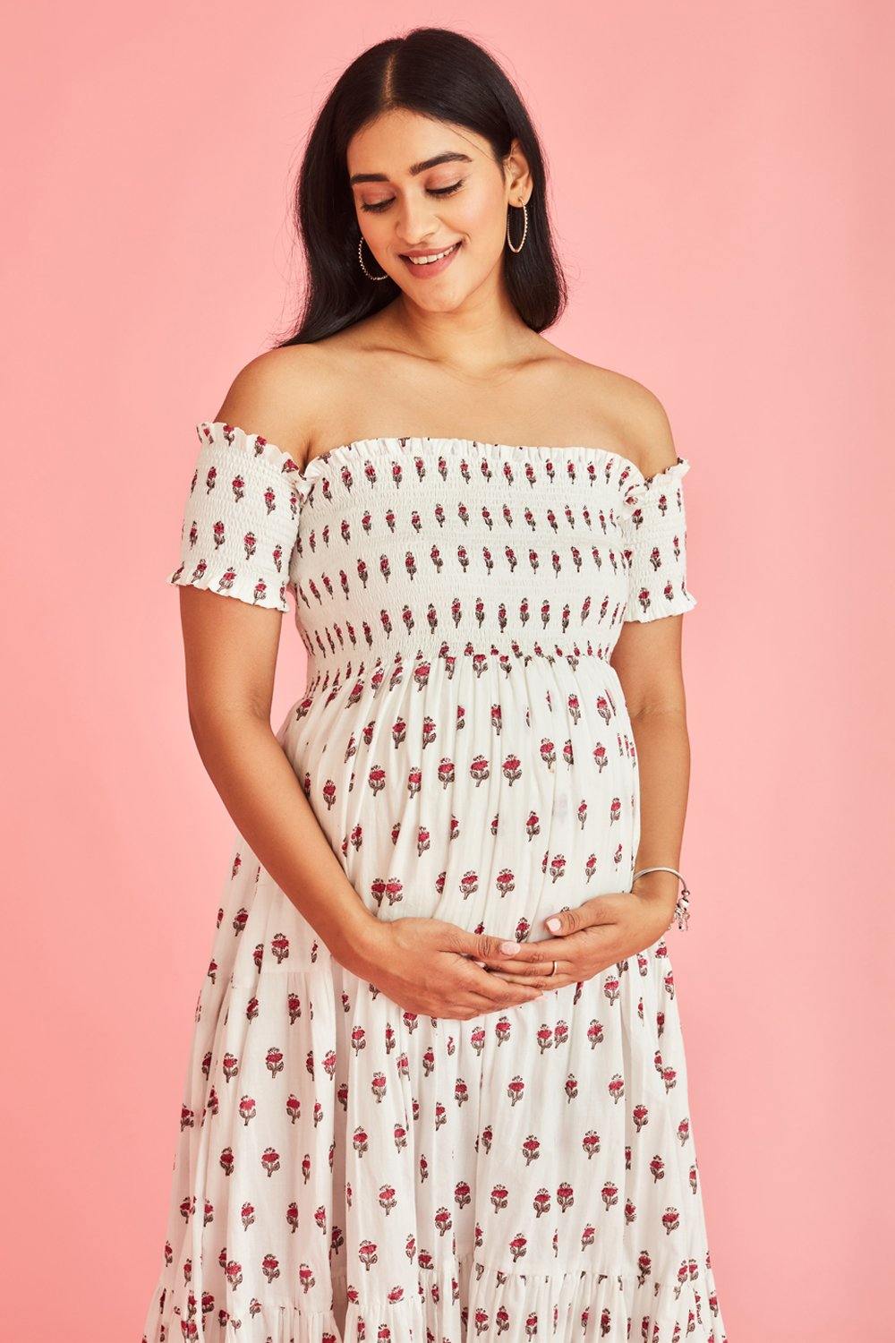 off shoulder pregnancy dress Kyra Off-Shoulder Tiered Maxi Maternity Dress – The Mama Project